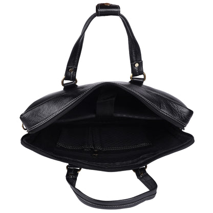 Genuine Leather Laptop Briefcase – 15.5" Executive Messenger Bag (Black)