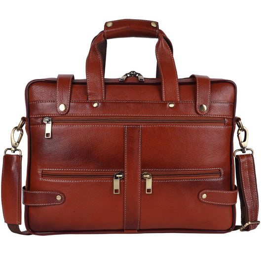 Executive Full-Grain Leather 15" Laptop Briefcase – Multi-Pocket Messenger Bag in Heritage Brown