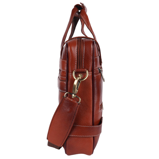 Executive Full-Grain Leather 15" Laptop Briefcase – Multi-Pocket Messenger Bag in Heritage Brown