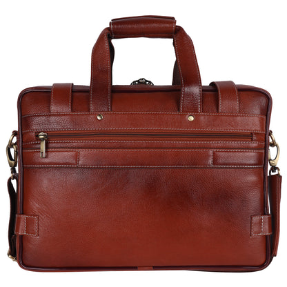 Full-Grain Leather Executive Briefcase – 15" Multi-Pocket Laptop Bag (Heritage Brown)