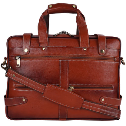Full-Grain Leather Executive Briefcase – 15" Multi-Pocket Laptop Bag (Heritage Brown)
