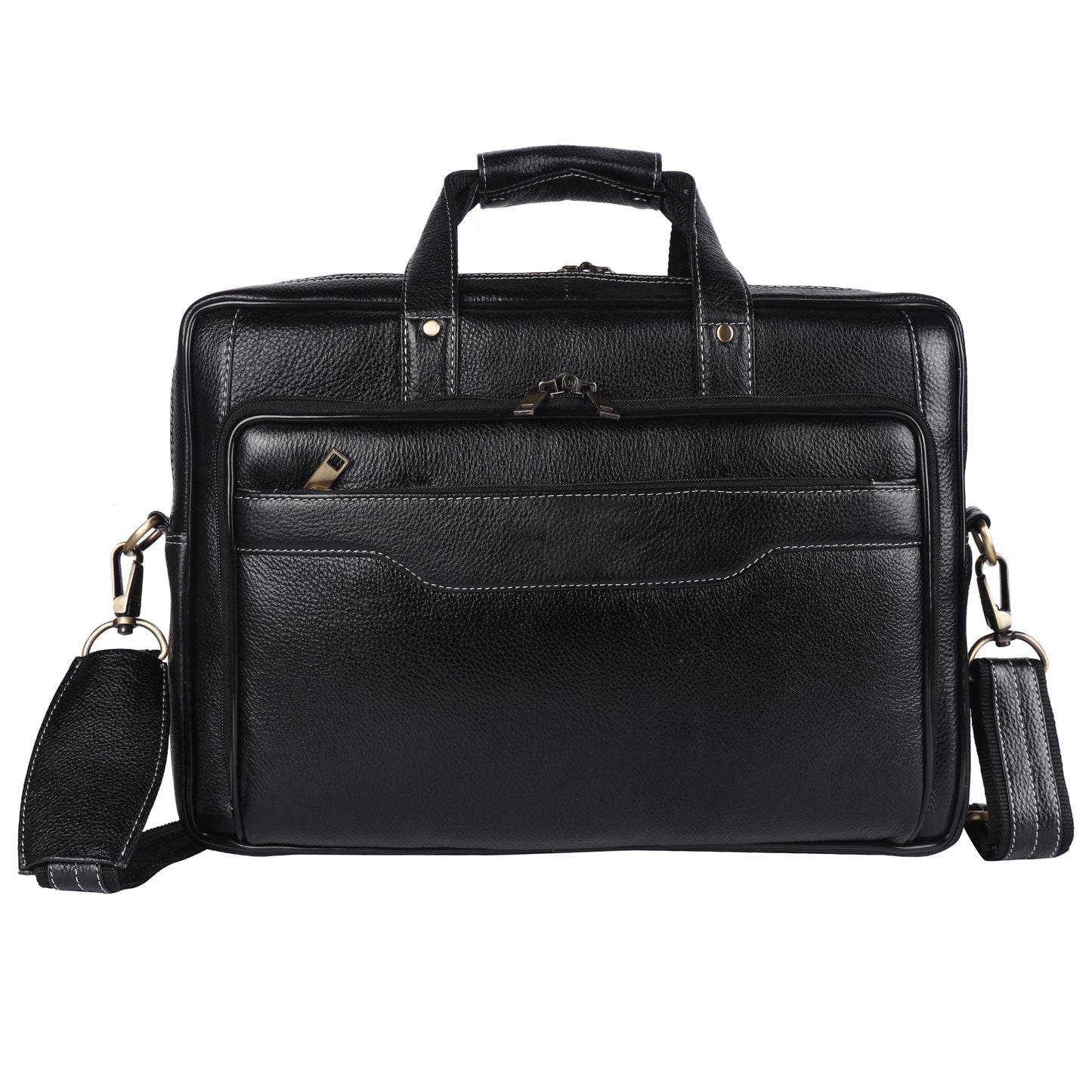 Genuine Leather Laptop Briefcase – 15.5" Professional Messenger Bag for Men (Black)