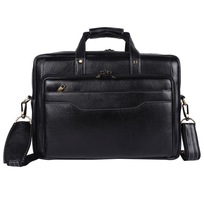 Genuine Leather Laptop Briefcase – 15.5" Professional Messenger Bag for Men (Black)