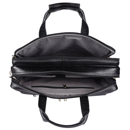 Genuine Leather Laptop Briefcase – 15.5" Professional Messenger Bag for Men (Black)