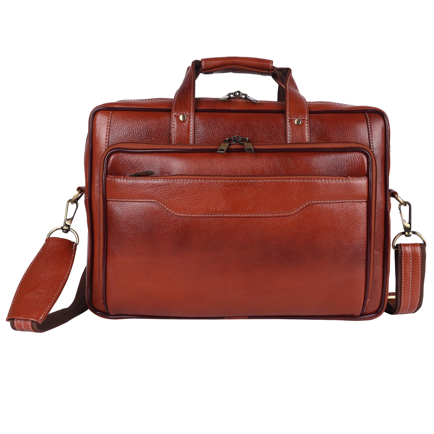 Handcrafted Leather Executive Messenger Bag – 15.5" Multi-Compartment Briefcase (Cognac Brown)