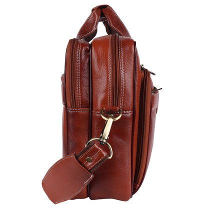 Handcrafted Leather Executive Messenger Bag – 15.5" Multi-Compartment Briefcase (Cognac Brown)