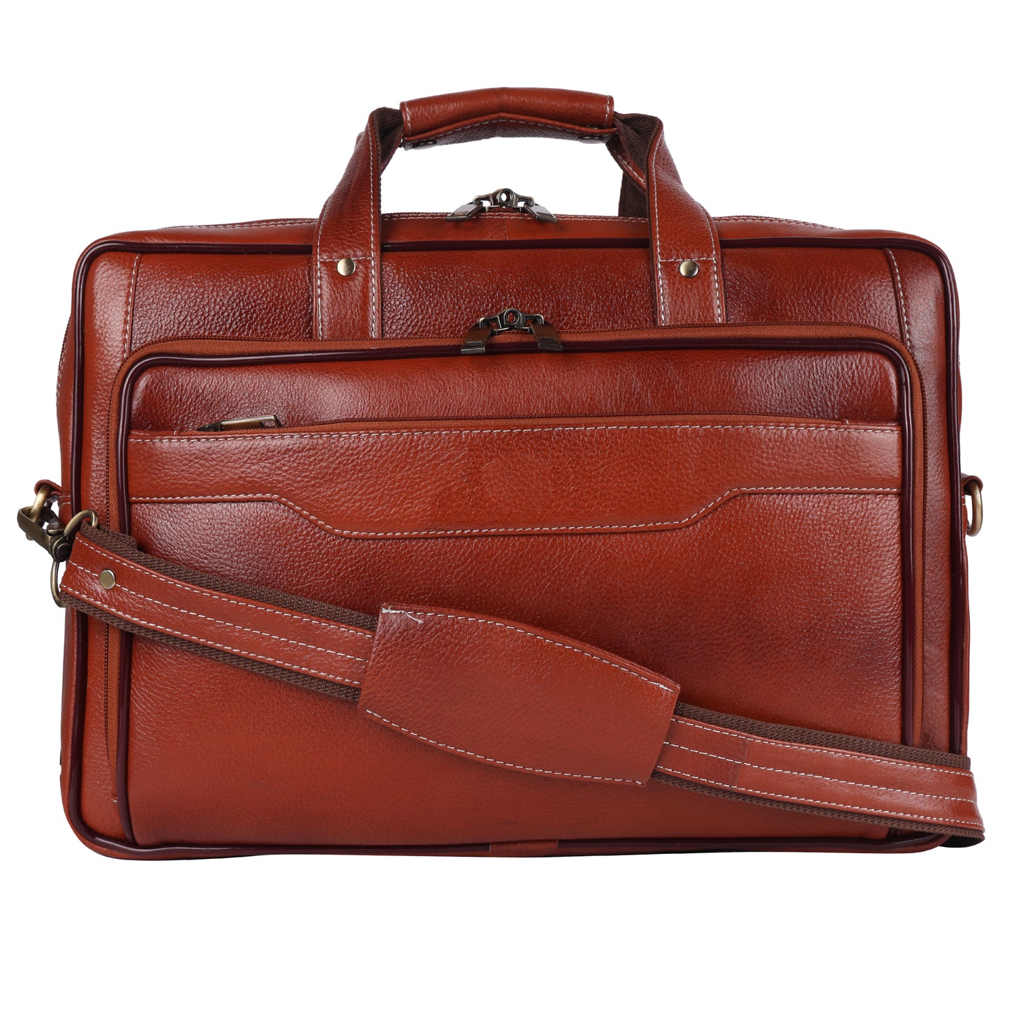 Handcrafted Leather Executive Messenger Bag – 15.5" Multi-Compartment Briefcase (Cognac Brown)