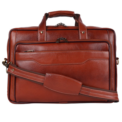 Handcrafted Leather Executive Messenger Bag – 15.5" Multi-Compartment Briefcase (Cognac Brown)