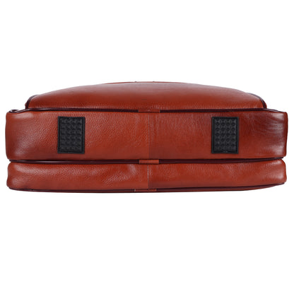 Handcrafted Leather Executive Messenger Bag – 15.5" Multi-Compartment Briefcase (Cognac Brown)
