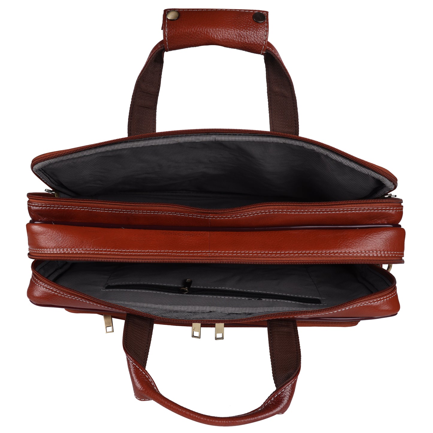 Handcrafted Leather Executive Messenger Bag – 15.5" Multi-Compartment Briefcase (Cognac Brown)