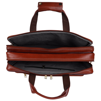 Handcrafted Leather Executive Messenger Bag – 15.5" Multi-Compartment Briefcase (Cognac Brown)