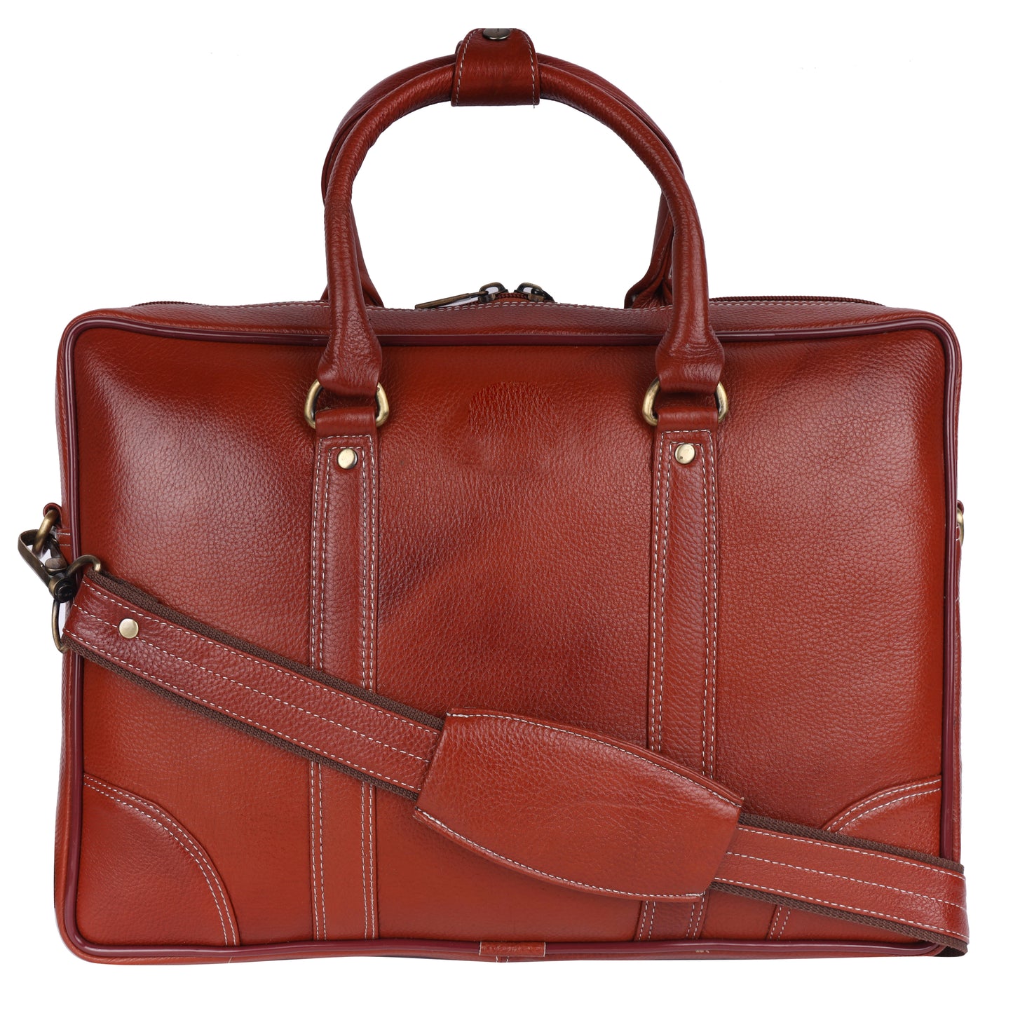 Full-Grain Leather Executive Laptop Briefcase – 15.5" (Cognac Brown)