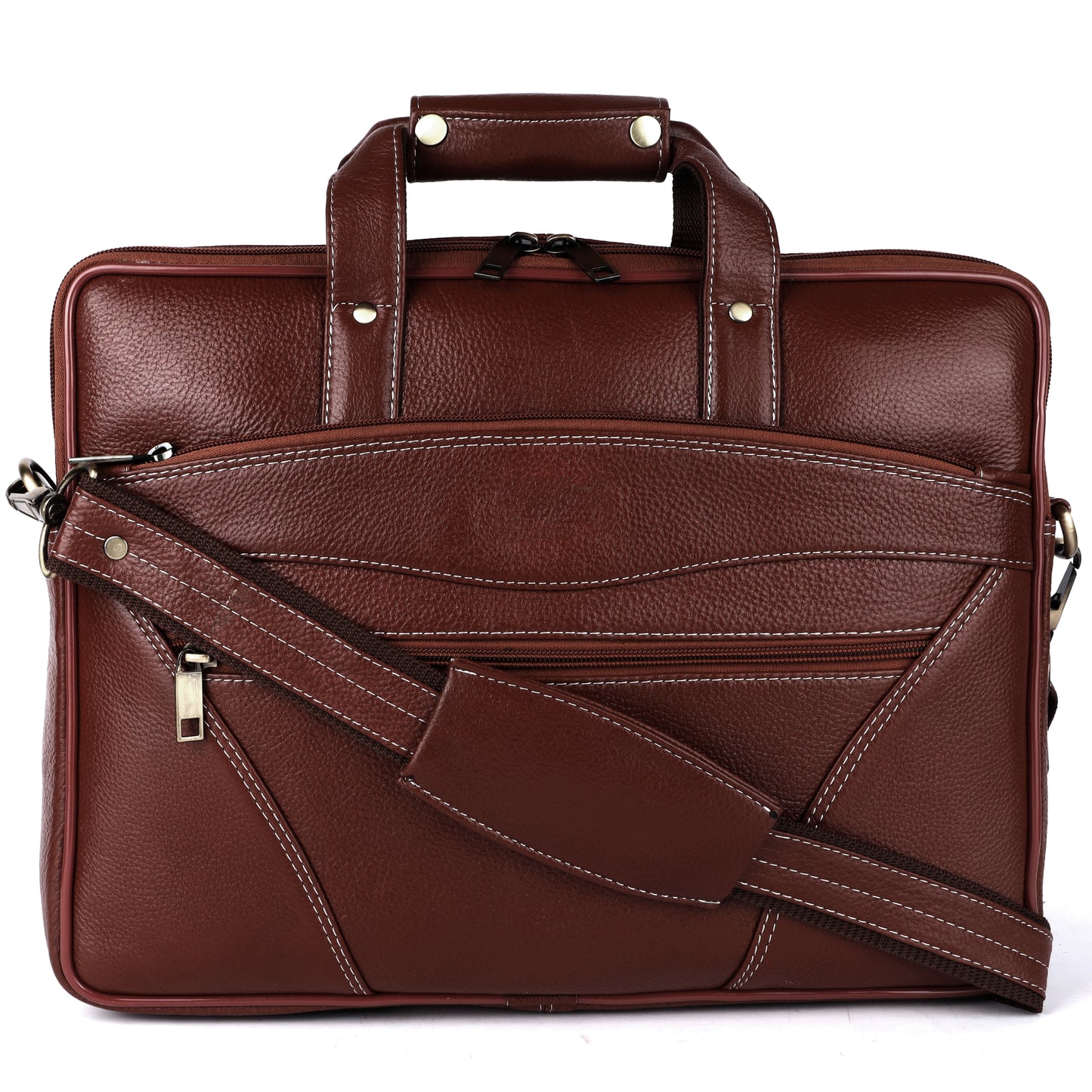 Vegan Leather Laptop Briefcase – 15.6" Multi-Pocket Executive Messenger Bag (Brown)