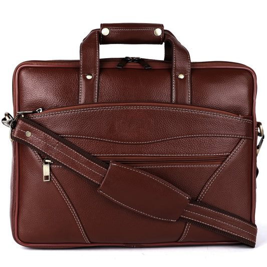 Vegan Leather Laptop Briefcase – 15.6" Multi-Pocket Executive Messenger Bag (Brown)