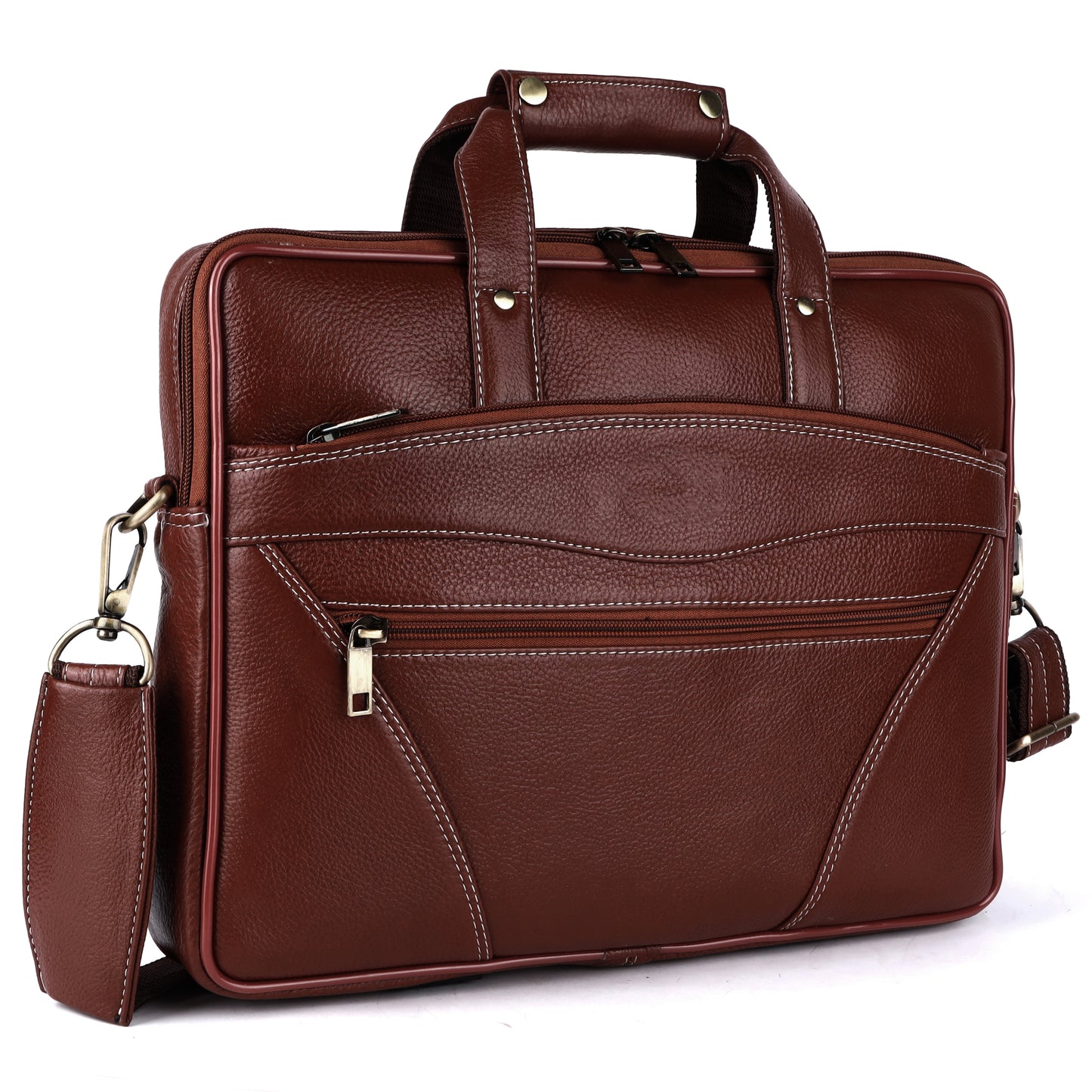Vegan Leather Laptop Briefcase – 15.6" Multi-Pocket Executive Messenger Bag (Brown)