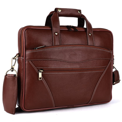 Vegan Leather Laptop Briefcase – 15.6" Multi-Pocket Executive Messenger Bag (Brown)