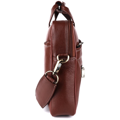 Vegan Leather Laptop Briefcase – 15.6" Multi-Pocket Executive Messenger Bag (Brown)