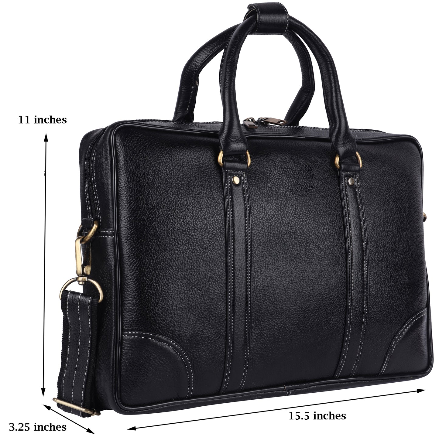 Grained Leather Executive Briefcase – 15.5" Professional Laptop Messenger Bag (Black)