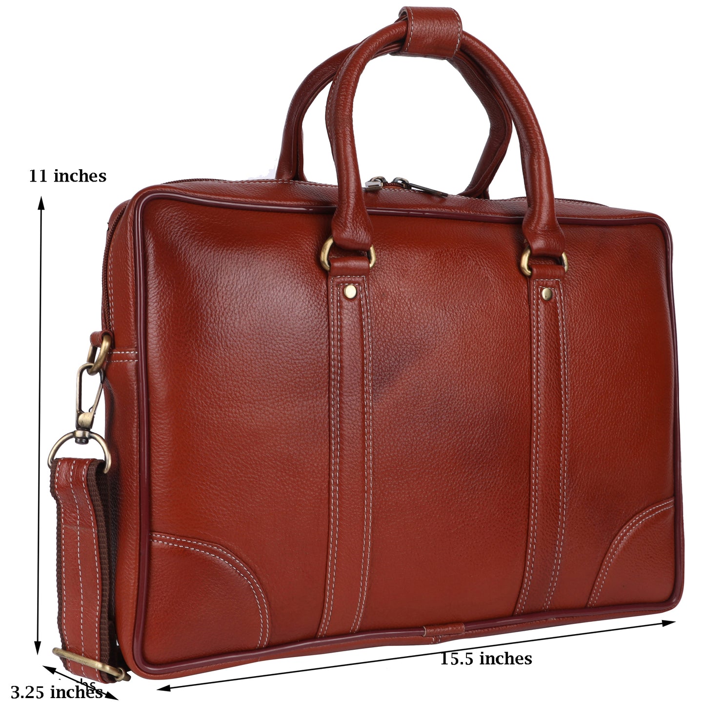 Full-Grain Leather Executive Laptop Briefcase – 15.5" (Cognac Brown)