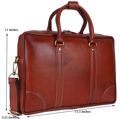 Full-Grain Leather Executive Laptop Briefcase – 15.5" (Cognac Brown)