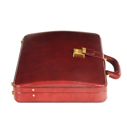 Handcrafted Leather Hard-Shell Attache Case with Combination Lock - Brown