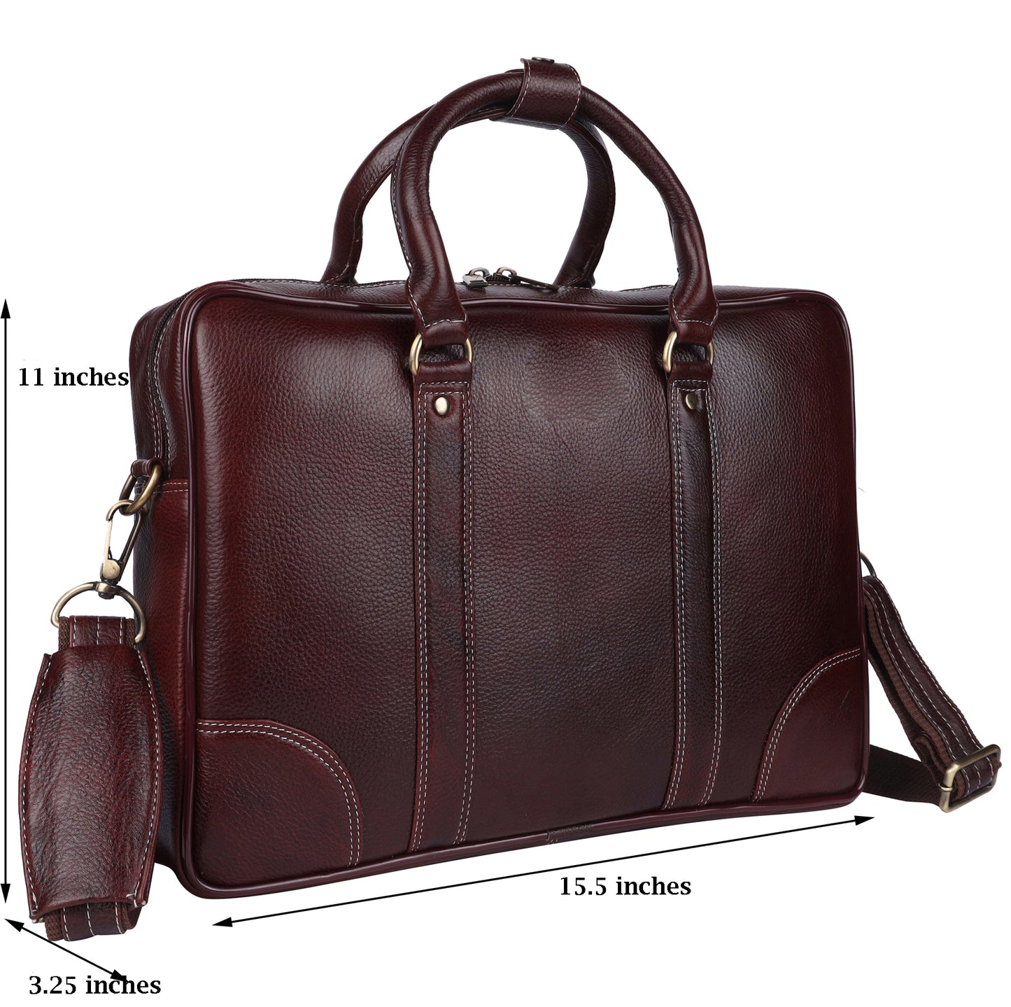 Premium Full-Grain Leather 15" Laptop Briefcase – Deep Mahogany