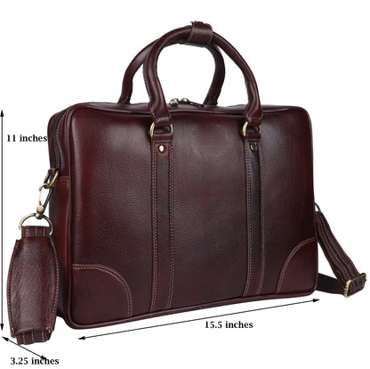 Premium Full-Grain Leather 15" Laptop Briefcase – Deep Mahogany