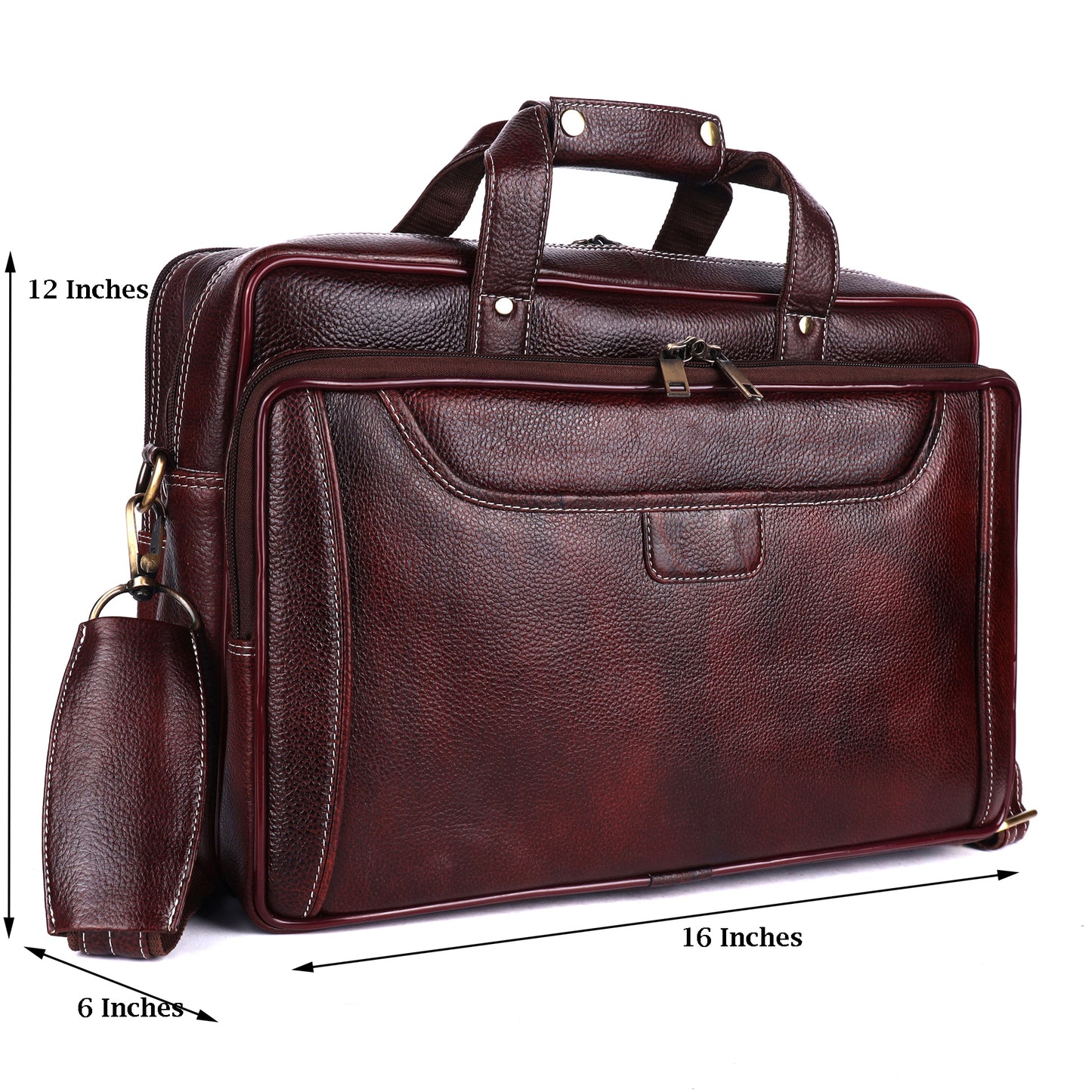 Genuine Leather Expandable Laptop Briefcase – 16" Multi-Compartment Messenger Bag for Men (Burgundy)