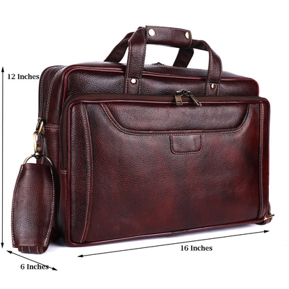 Genuine Leather Expandable Laptop Briefcase – 16" Multi-Compartment Messenger Bag for Men (Burgundy)