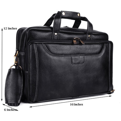 Genuine Leather Laptop Briefcase – 16" Multi-Compartment Executive Messenger Bag
