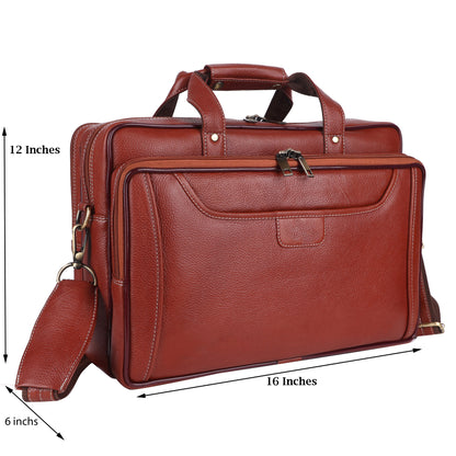 Genuine Leather Expandable Laptop Briefcase – 16" Multi-Compartment Messenger Bag (Tan)