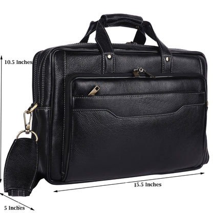 Genuine Leather Laptop Briefcase – 15.5" Professional Messenger Bag for Men (Black)