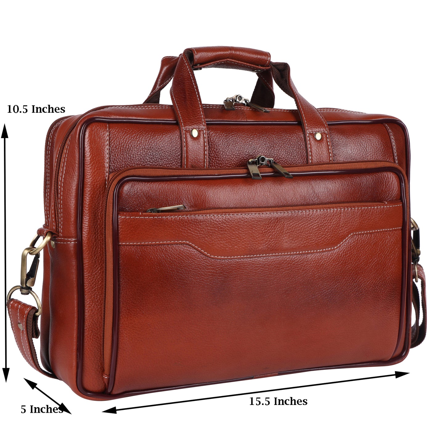 Handcrafted Leather Executive Messenger Bag – 15.5" Multi-Compartment Briefcase (Cognac Brown)