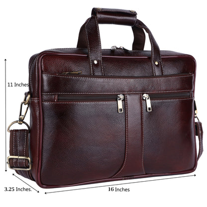 Top-Grain Leather Laptop Briefcase – 16" Professional Messenger Bag (Deep Mahogany)