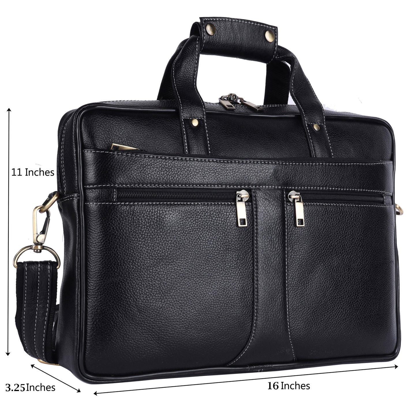 Leather Business Satchel – 16" Professional Work & Travel Messenger Bag (Black)