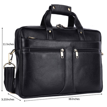 Leather Business Satchel – 16" Professional Work & Travel Messenger Bag (Black)