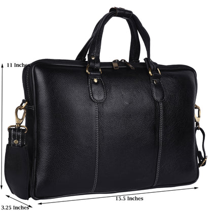 Genuine Leather Laptop Briefcase – 15.5" Executive Messenger Bag (Black)