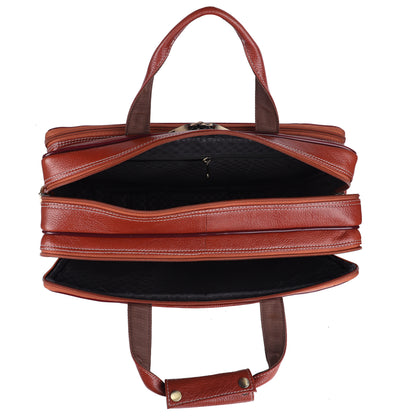 Genuine Leather Expandable Laptop Briefcase – 16" Multi-Compartment Messenger Bag (Tan)