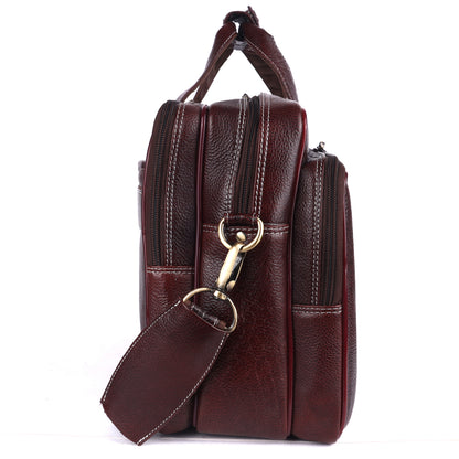 Genuine Leather Expandable Laptop Briefcase – 16" Multi-Compartment Messenger Bag for Men (Burgundy)