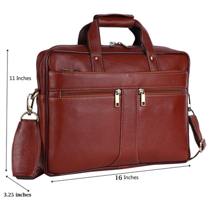 Genuine Leather Executive Briefcase – 16" Professional Laptop Bag (Vintage Tan)