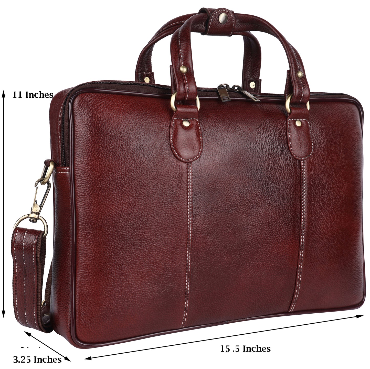 Full-Grain Leather Laptop Briefcase – 15.6" Slim Professional Messenger Bag (Mahogany)