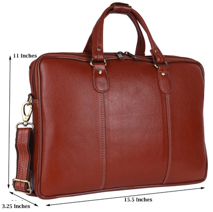 Full-Grain Leather Laptop Briefcase – 15.5" Professional Messenger Bag (Tan)