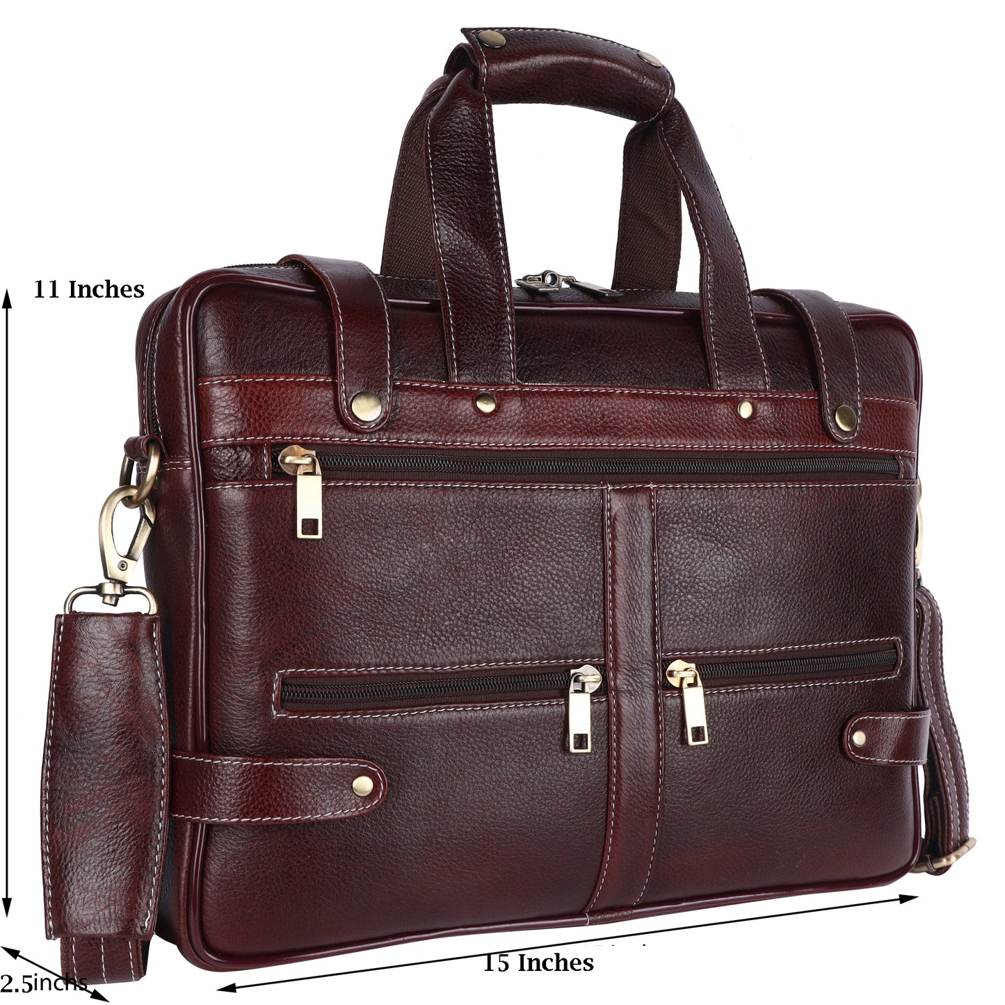Handcrafted Leather Laptop Briefcase – 15" Business Travel Messenger Bag (Coffee Brown)