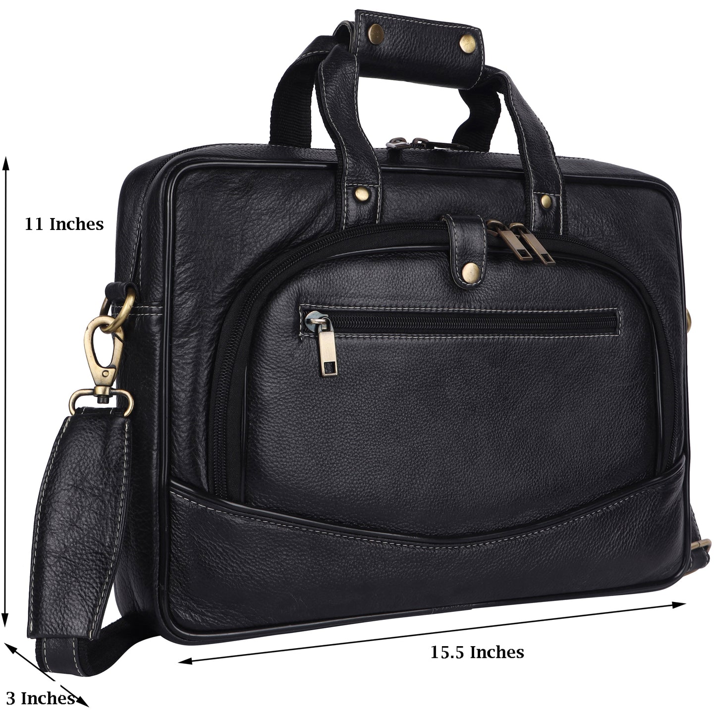 Leather Laptop Messenger Bag – 15.5" Unisex Bag with Adjustable Strap (Black)
