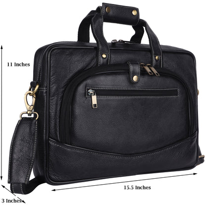Leather Laptop Messenger Bag – 15.5" Unisex Bag with Adjustable Strap (Black)