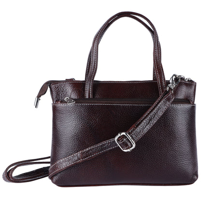 Livinwise Genuine Dark Brown Leather Crossbody Tote with White Stitching