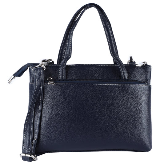 Livinwise Genuine Navy Blue Leather Crossbody Tote with White Stitching