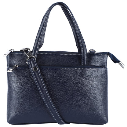 Livinwise Genuine Navy Blue Leather Crossbody Tote with White Stitching