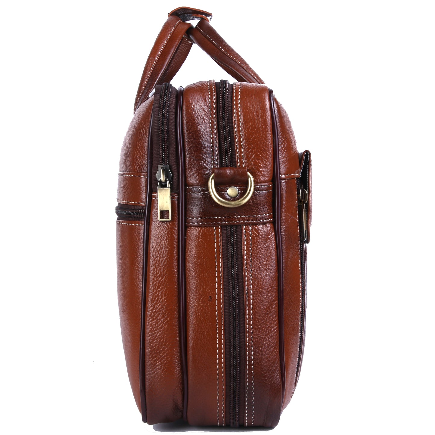 Full-Grain Leather Laptop Briefcase – Multi-Compartment Messenger Bag (Cognac Brown)