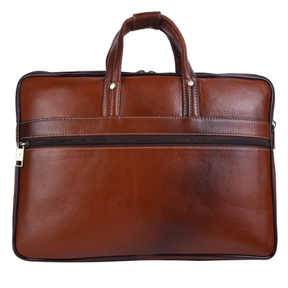 Full-Grain Leather Laptop Briefcase – Multi-Compartment Messenger Bag (Cognac Brown)